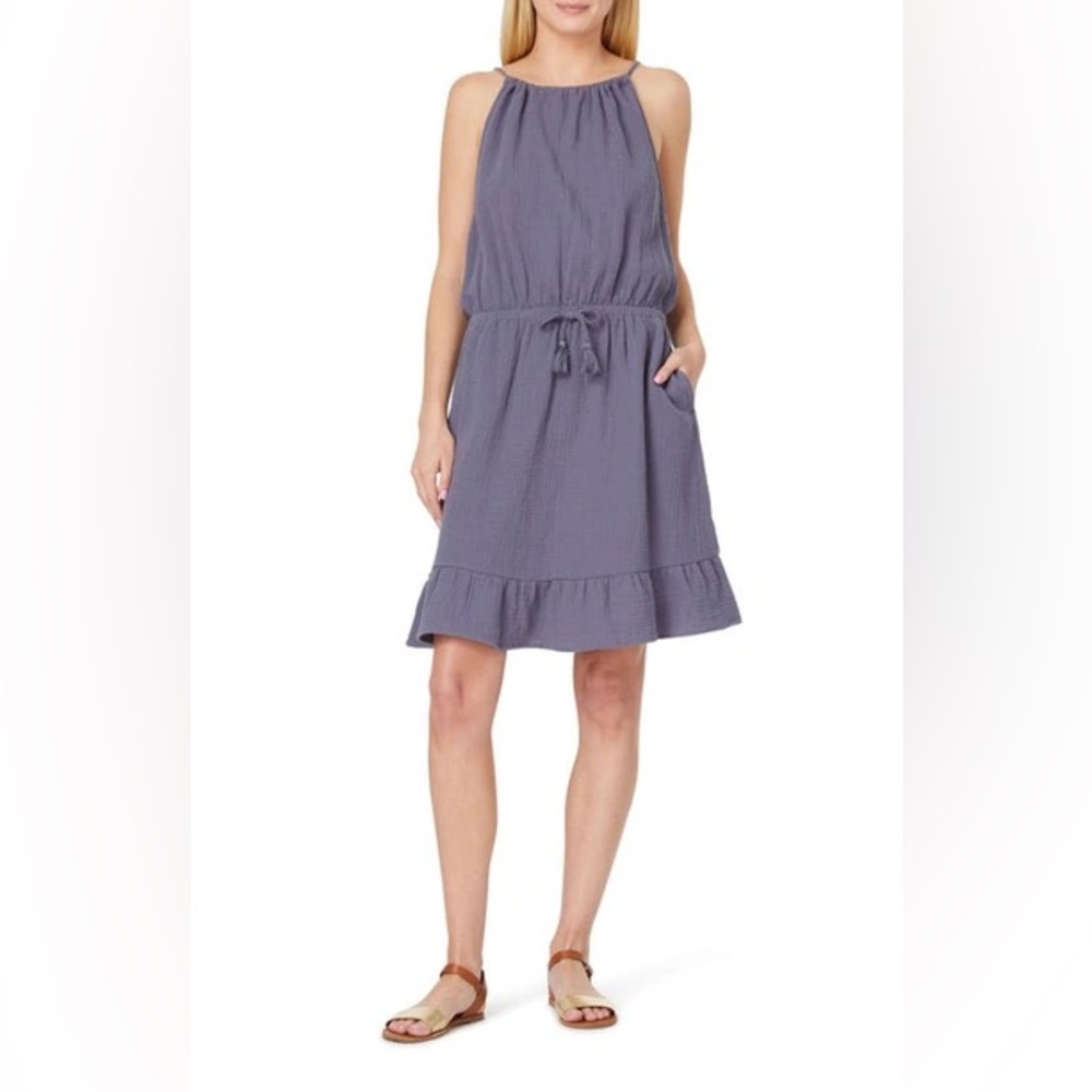 C&C California Sleeveless Gray Dress with Ruffle Hem muslin cotton